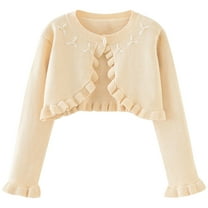 Little Girls' Knit Long Sleeve Button Closure Bolero Cardigan Open Front Shrug Knitted Cardigans Cotton Solid Colour Bolero