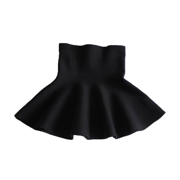Little Girls Knitted Flare Pleated Skirts Casual High Waist A-Line Flared Skater Uniform Skirt Black, 12-13Y