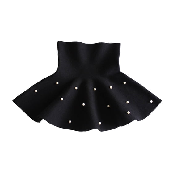 Little Girls Knitted Flare Pleated Skirts Casual High Waist A-Line Flared Skater Uniform Skirt with Pearl Black, 12-13Y