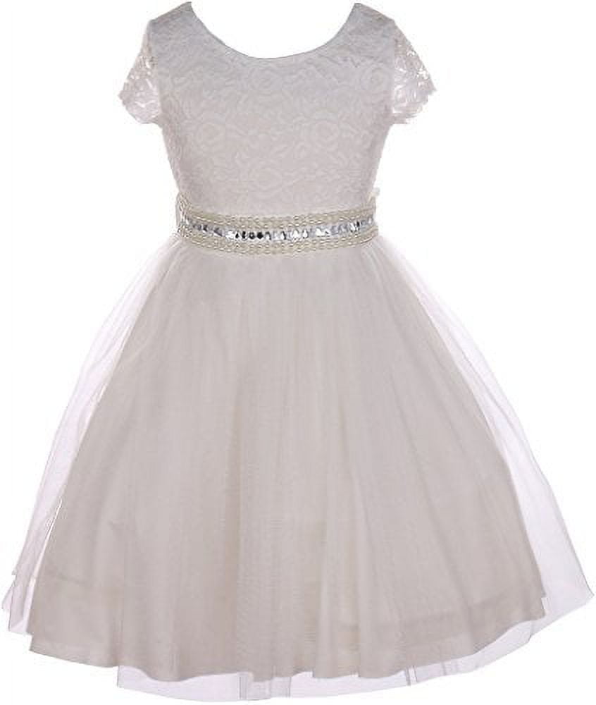 Little Girls Lace Top Rhinestone Pearl Special Flowers Girls Dresses