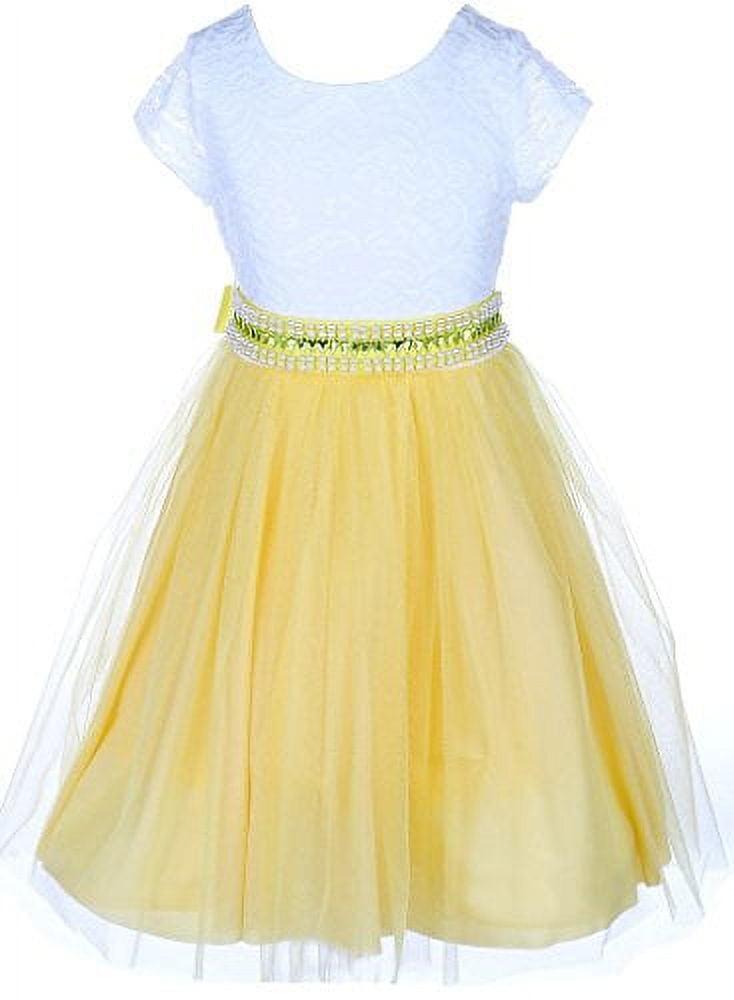 Little Girls Lace Top Rhinestone Pearl Special Party Flower Girl Dress