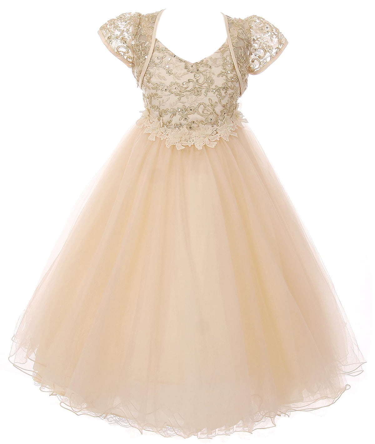 Little Girls Lace Top Tulle Bolero Party Pageant Holiday Gown Flower