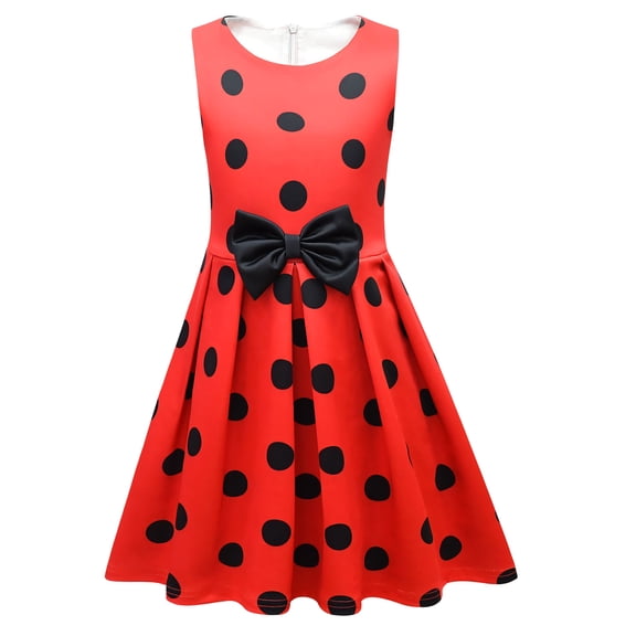Little Girls Polka Dots Costume Dress Halloween Sleeveless Bowknot Costume Outfit Skirt