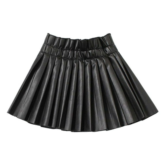Little Girls Leather Skirts Toddler Kids PU Leather Pleated Skirts 2-14T