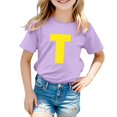thumbnail image 1 of Little Girls Letter Printed T-Shirt Casual Short Sleeve Top Summer T-Shirts Light Purple,6-7T Girls T Shirts, 1 of 4