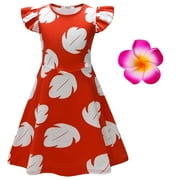Little Girls Hawaiian Leaf Dress w/Headband Hawaiian Cosplay Shirt Dress