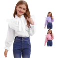 thumbnail image 1 of Little Girls' Long Sleeve Crew Neck Tee Shirt Elegant Ruffled Button Down Shirts School Top Tees Size 7-8T ,White, 1 of 7