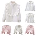 thumbnail image 1 of Little Girls Long Sleeve Shirts Elegant Ruffled Button Down Shirts School Tops Size 5-6T ,Multicolor, 1 of 4