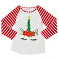 thumbnail image 1 of Little Girls' Long Sleeve Stripe Unicorn Stripe Christmas T-Shirt Top Tee Kids Red 5 L (P201296P), 1 of 2