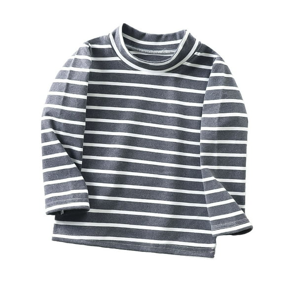 Little Girls Long Sleeve Striped Turtleneck Tee Shirts Soft Pullover Slim Stretchy Crewneck Tops Kids Undershirt