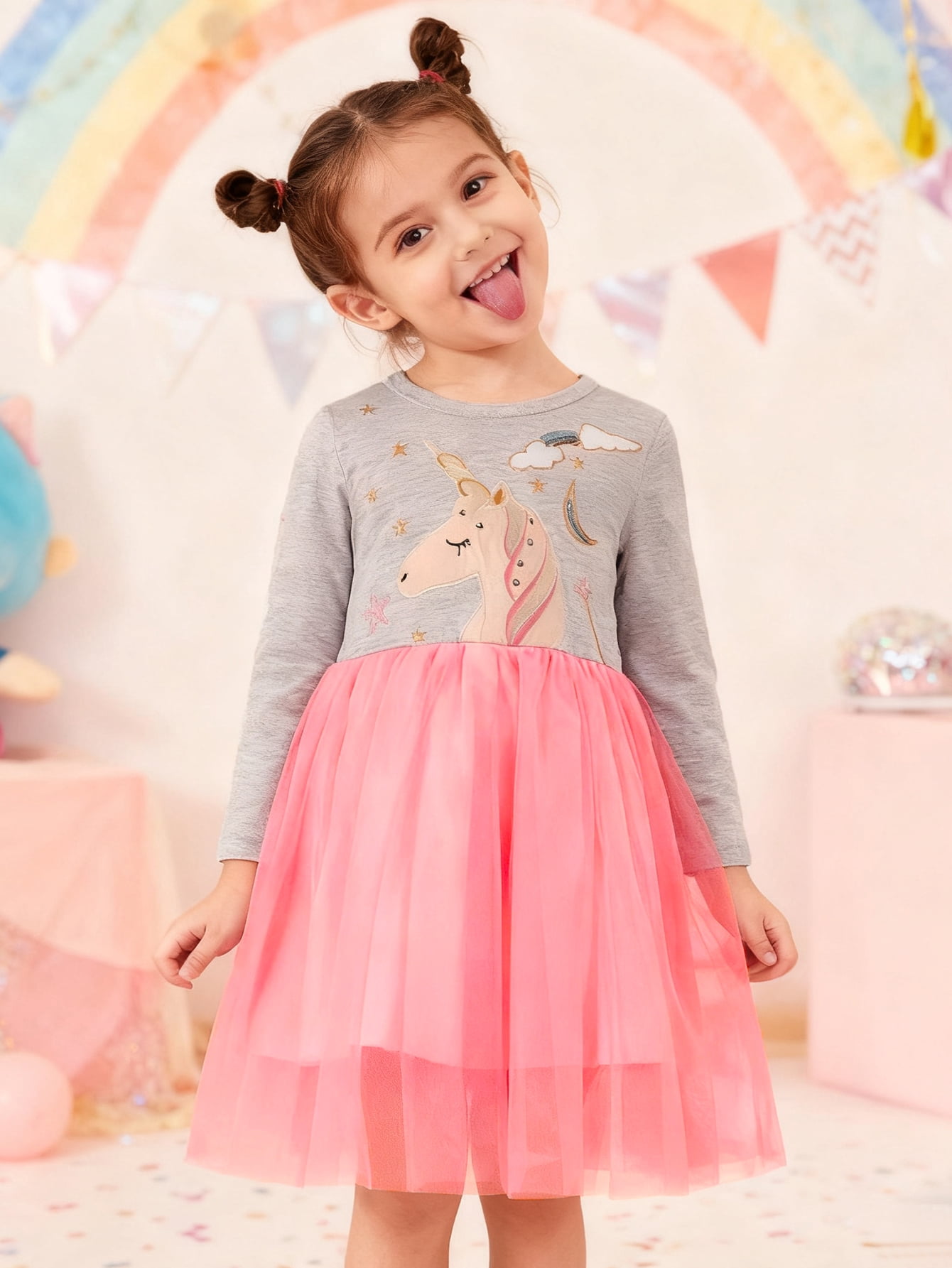 unicorn christmas dress Navy Santa and Unicorn Appliqu Button Front Dress