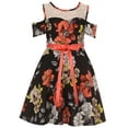 thumbnail image 1 of Little Girls Lovely Cold Shoulder Lace Floral Birthday  Party Flower Girl Dress Black 4 (2J1K2S3), 1 of 4