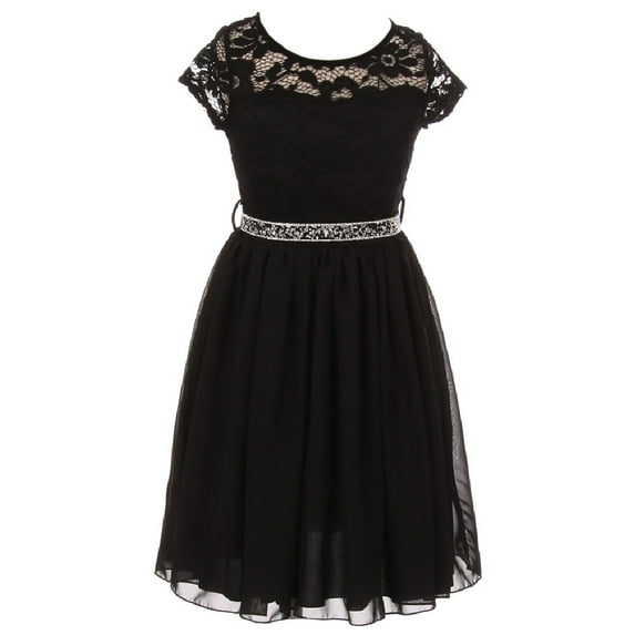 Little Girls Lovely Floral Lace Chiffon Sparkling Rhinestone Flowers Girls Dresses Black 2 (J20KS53)
