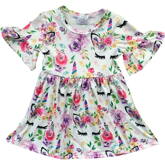 Little Girls Lovely Floral Unicorn Party Birthday Summer Flower Girl Dress Off White 3T S (P501294P)