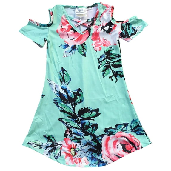 Little Girls' Lovely Lovely Cold Shoulder Cross Floral Birthday Party Flower Girl Dress Mint 4 M (P201304P)