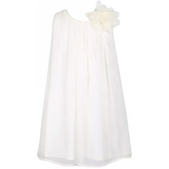 Little Girls Lovely Pleated Chiffon Ruched Neckline Flower Girl Dress Ivory 2 (Size 2-12)