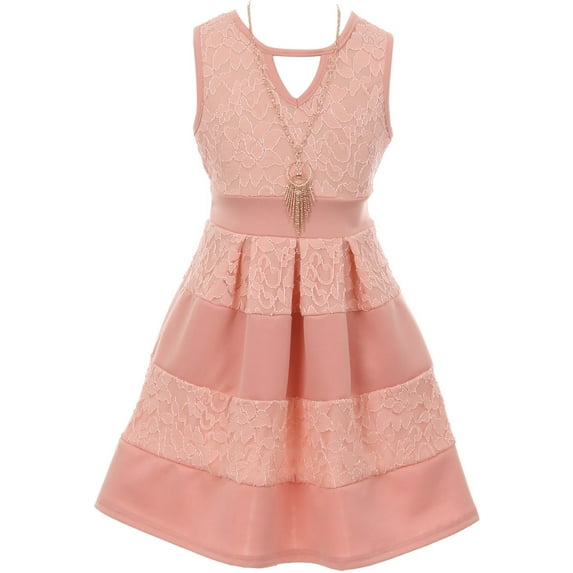 Little Girls Lovely Sleeveless Lace Birthday Easter Party Flower Girl Dress Blush 4 (2J1K1S8)