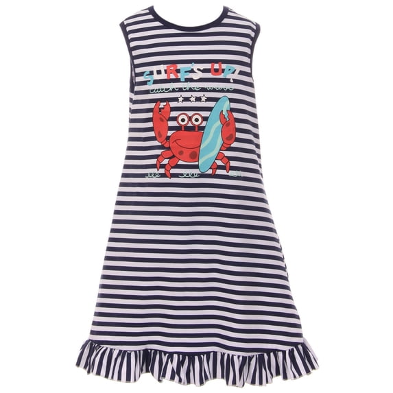 Little Girls' Lovely Sleeveless Stripe Crab Birthday Party Flower Girl Dress Navy 4 M (P501576P)
