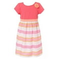 thumbnail image 1 of Little Girls Magenta Assembled Flower Striped Summer Dress 2/3, 1 of 2
