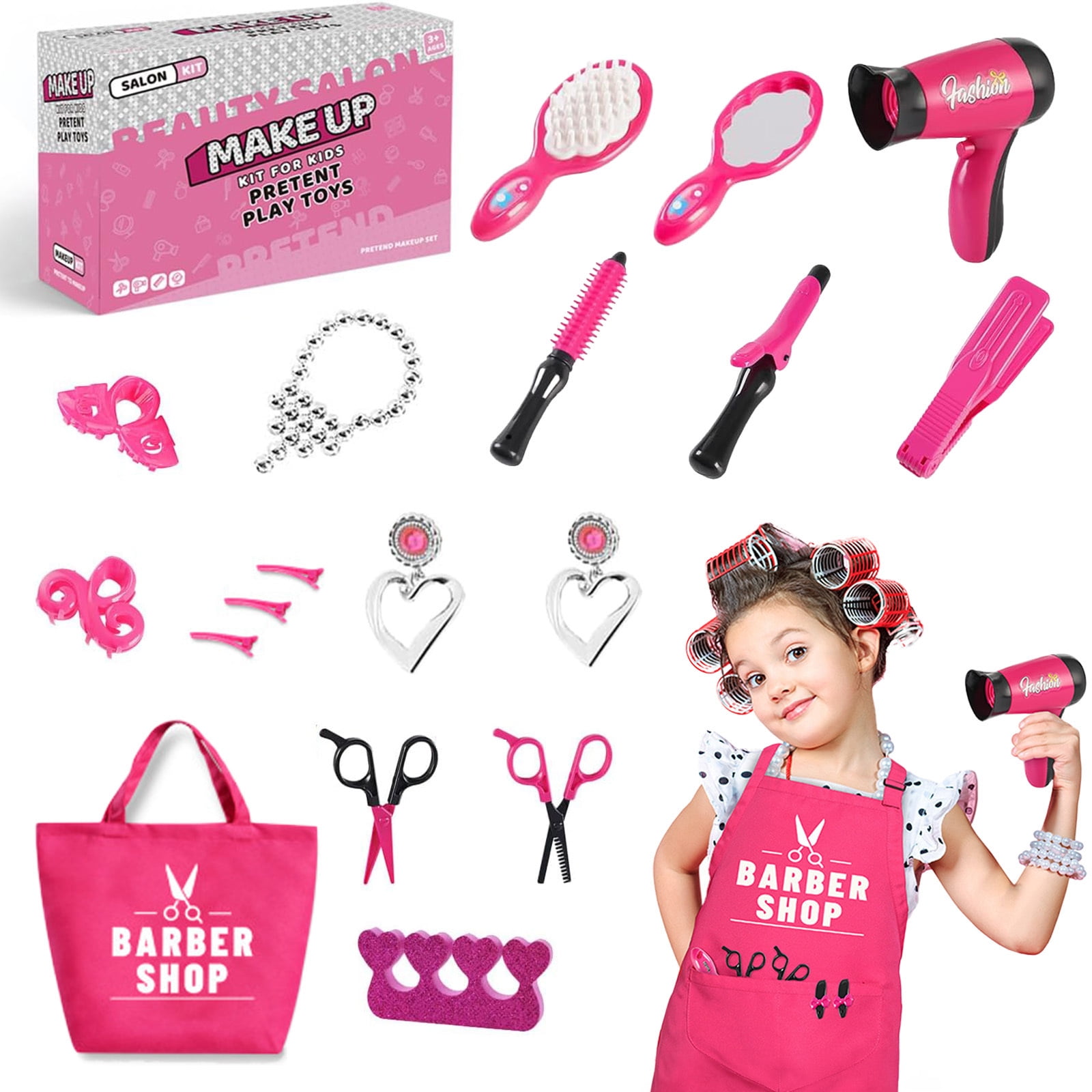 Little Girls Makeup Kit for Kids Hair Styling Set, Scissors and Stylist Toys for Doll Accessories, Birthday Christmas Playset Toys for Girls 3-6 Year Old