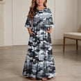 thumbnail image 1 of Little Girls Maxi Dress 4-14 Years Ruffle Half Sleeve Round Neck Floral Print Tiered Long Dress with Side Pockets Gray G 7-8 Years, 1 of 7
