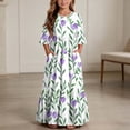 thumbnail image 1 of Little Girls Maxi Dress 4-14 Years Ruffle Half Sleeve Round Neck Floral Print Tiered Long Dress with Side Pockets Purple 7-8 Years, 1 of 7