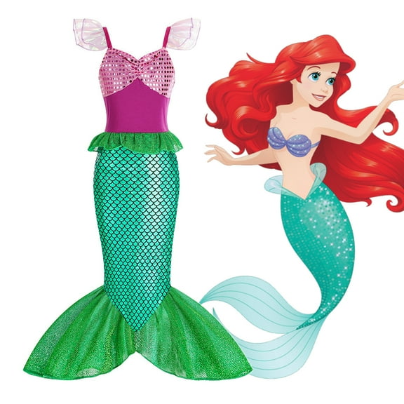 Little Girls Mermaid Ariel Costume Princess Dress Up Cosplay Party For 3-4 Years