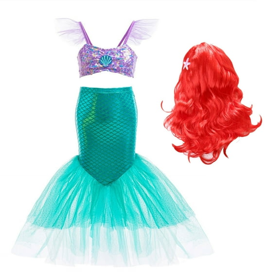 Little Girls Mermaid Costume Halloween Princess Dress up with Accessories, Size 6-7Y