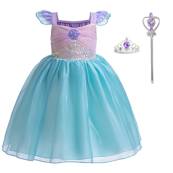 Girls Princess Ariel Costume w/Accessories Female Halloween Dress up, Size for Little Girls 2-8Y