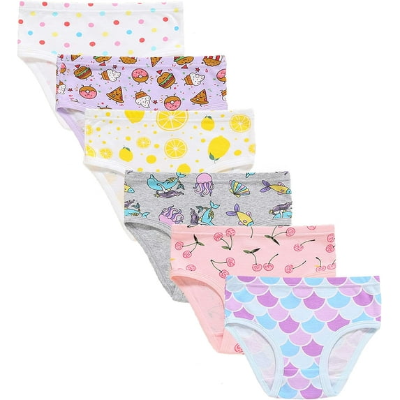 Little Girls Mermaid Underwear Kids Breathable Comfort Panties Children Soft Cotton Briefs (Pack of 6) Size 3T