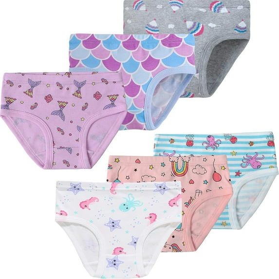 Little Girls Mermaid Underwear Kids Parachute Panties Cool Breathable Comfort Briefs Toddler Undies (Pack of 6) Size 2T
