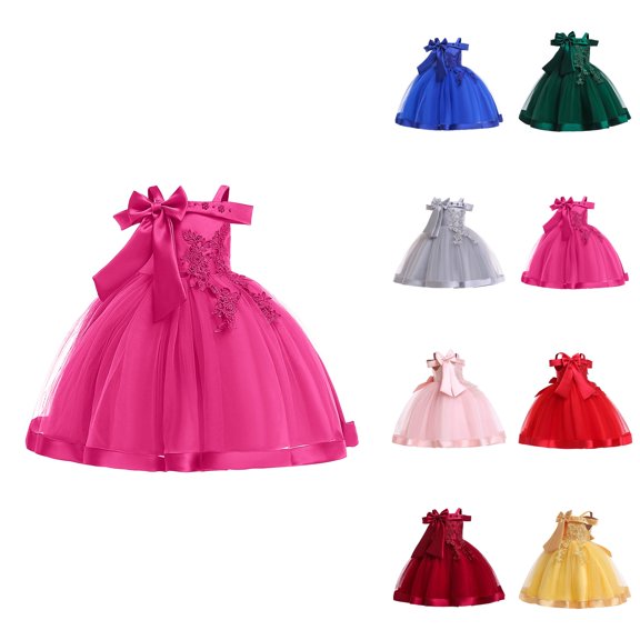 Little Girls' Off Shoulder Bow Evening Gown Princess Pageant Dress For Birthday Parties & Stage Performances
