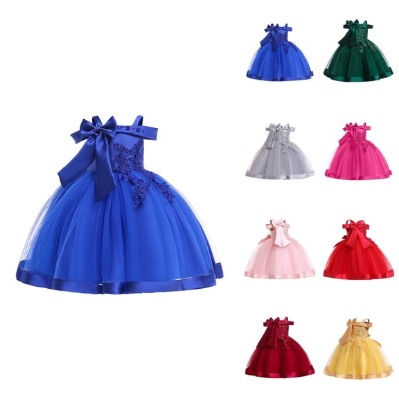 Little Girls' Off Shoulder Bow Evening Gown Princess Pageant Dress For Birthday Parties & Stage Performances