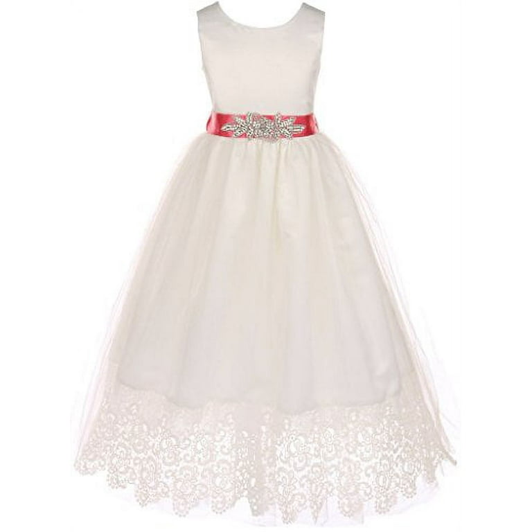 Satin & Lace Flower Girl Dresses With Rhinestones Satin & Lace Flower Girl Dresses With Rhinestones