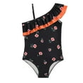 thumbnail image 1 of Little Girls One Piece Bikini Swimwear 1-Shoulder Ruffled Edge Bathing Suit Beach Swimsuit, 1 of 8