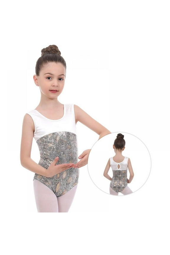 Little Girls One-Piece Gymnastics Leotards, Big Girls Sleeveless Dancewear, Toddler Sparkly Dance Tumbling Unitard, Size 3-14 Years