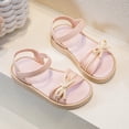 thumbnail image 1 of Little Girls Open Toe Summer Sandals, Neutral Tone Bow Design Adjustable Strap Sandals For Kids Casual Pink Size 6.5-7 Years, 1 of 6