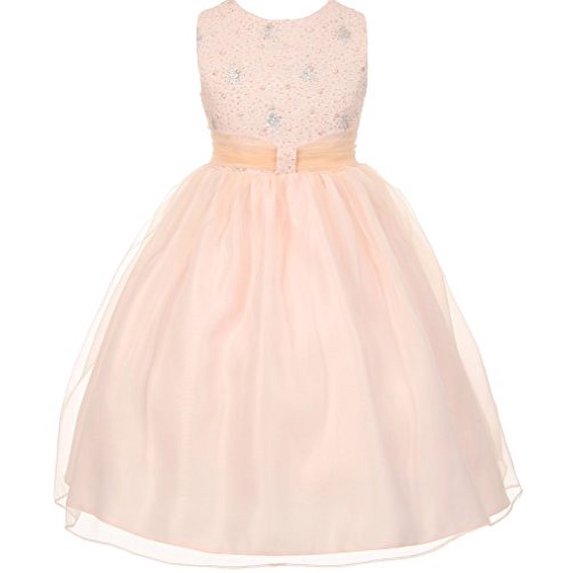Little Girls Organza Sparkly Elegant Occasion Flowers Girls Dresses Blush Size 4
