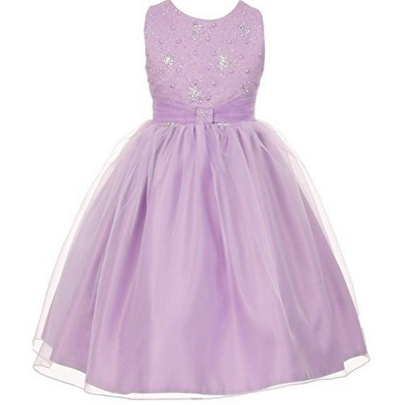 Little Girls Organza Sparkly Elegant Occasion Flowers Girls Dresses Lilac Size 4
