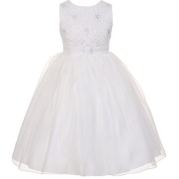 Little Girls Organza Sparkly Elegant Occasion Flowers Girls Dresses White Size 6