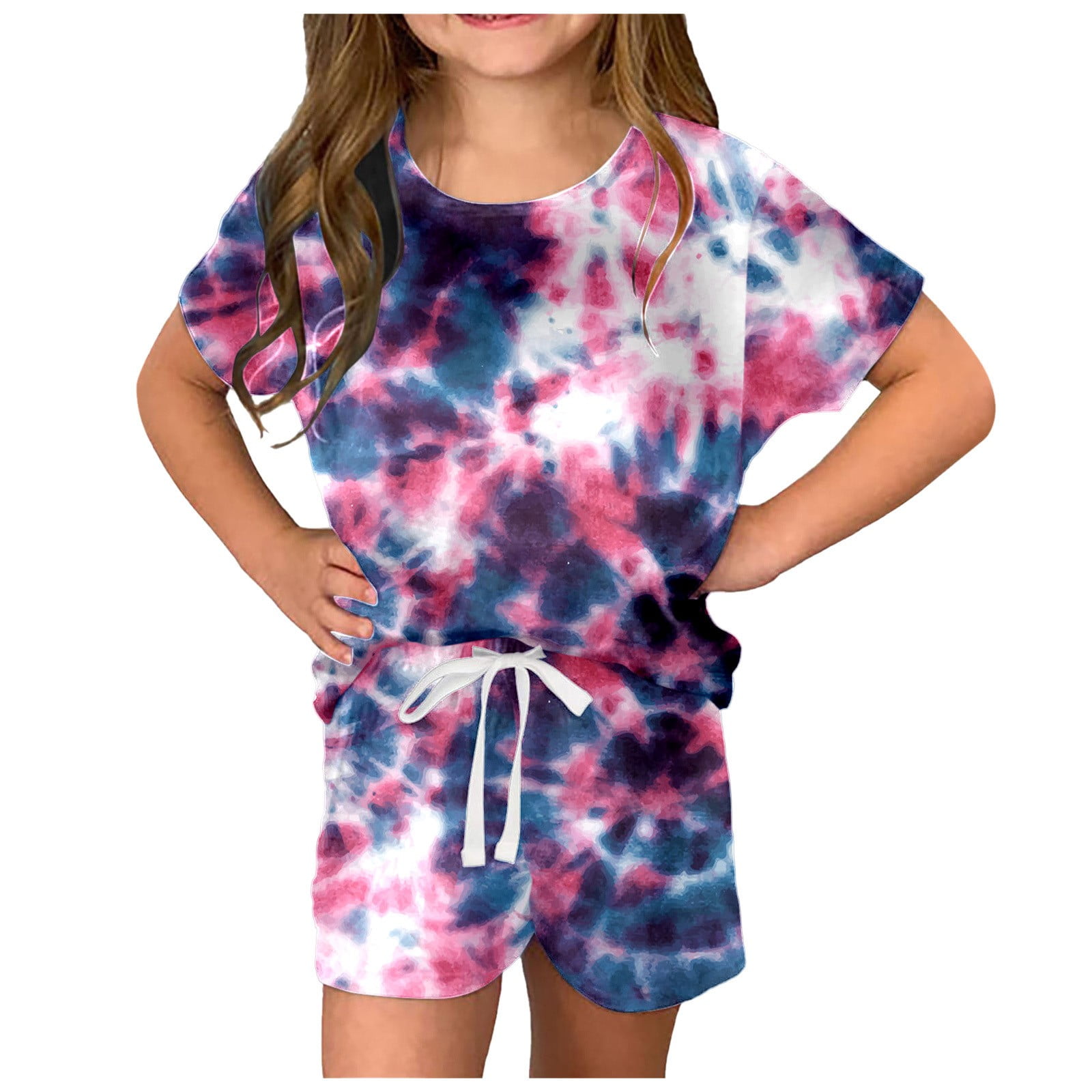 Little Girls Outfit Sets Tie-Dye Pirint Short Sleeve Round Neck T ...
