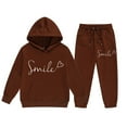 thumbnail image 1 of Little Girls Outfits 2 Piece Toddler Long Sleeve Letter Printed Lightweight Cute Fashion Hoodie Sweatshirts and Long Pants Set Outfit,Z4-Brown,2-3 Years, 1 of 5