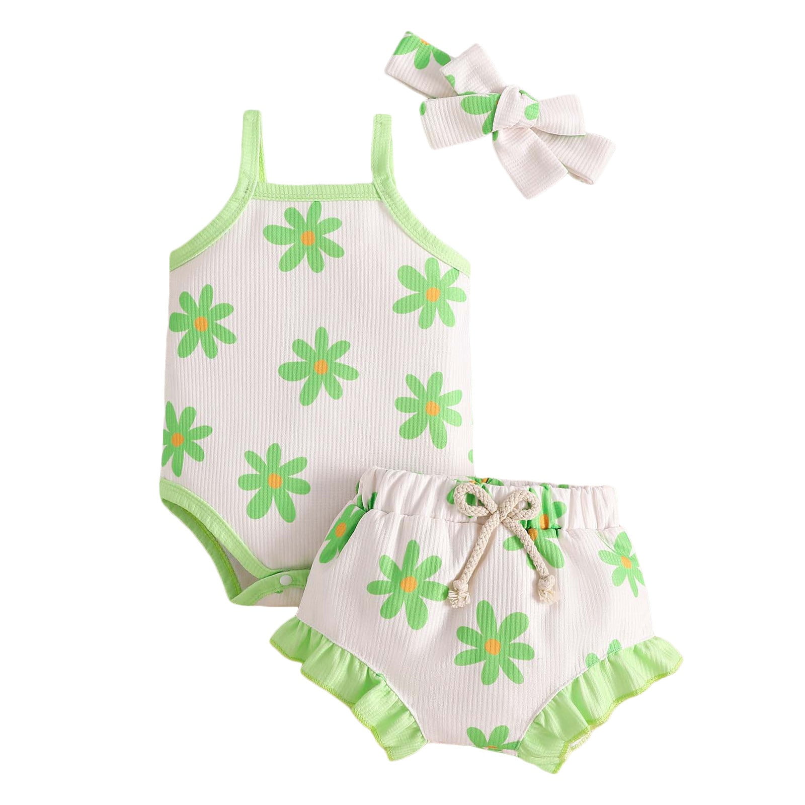 Little Girls Outfits Casual Fashion Sleeveless Ruffles Ribbed Romper