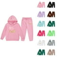 thumbnail image 1 of Little Girls Outfits Girl Set Children's Middle And Large Children's Long Sleeved Letter Print Hooded Top Sweater Pants Set, 1 of 3