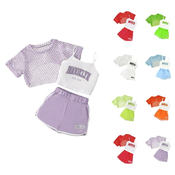 Little Girls Outfits Girl Set Girls Summer Outfits 3 Piece Set Casual Loose Fit Sleeveless Top Shorts Combo For Outdoor Activities Age 8 14 Comfortable Breathable Playwear