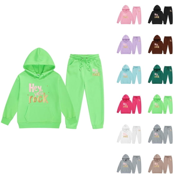 Little Girls Outfits Girls Clothing Set Children's Middle And Large Children's Long Sleeved Letter Print Hooded Top Sweater Pants Set