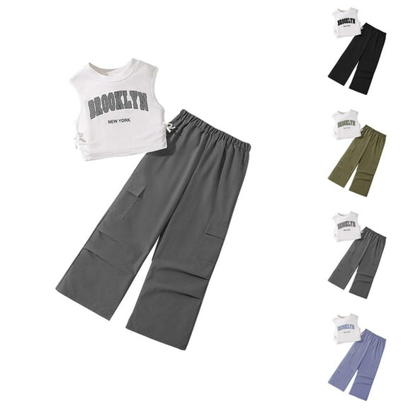 Little Girls Outfits Girls Clothing Set Girls Summer Sleeveless Letter Tank Top And Casual Pants Set For Big Kids