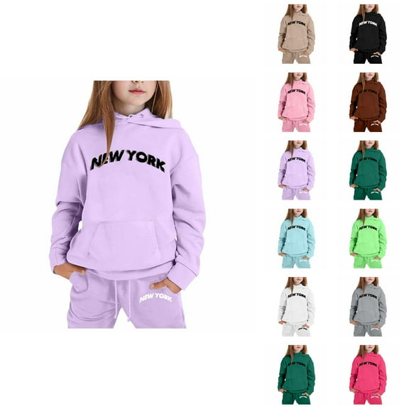 Little Girls Outfits Girls Set Child Toddler Boys Girls Long Sleeve Solid Warm Hoodie Pullover Tops Pants Kids Outfits Sweat Suit