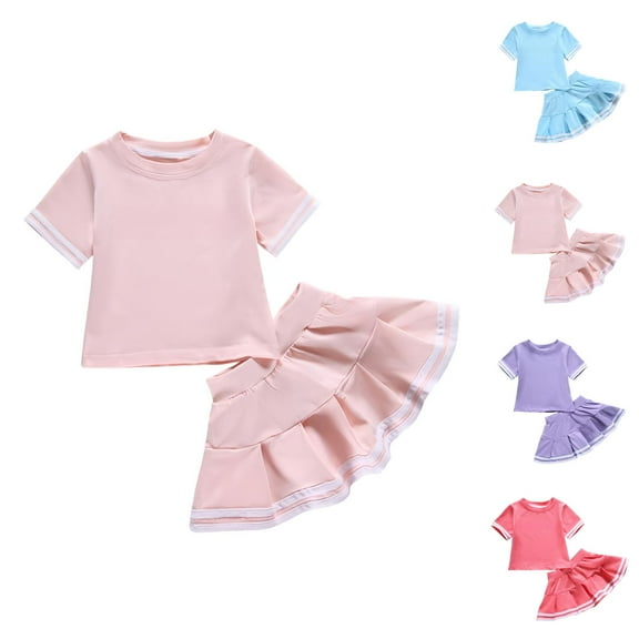 Little Girls Outfits Girls Set Toddler Baby Girls Spring Summer Solid Short Sleeve Short Skirt Spring Summer Outfits Clothes