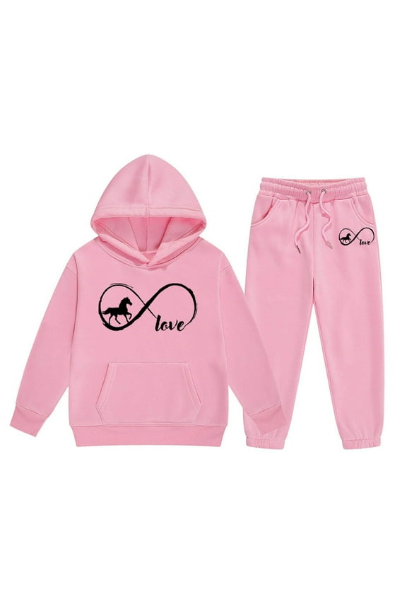 Little Girls Outfits Set Cute Letter Print Hoodie Pants Comfy Casual Two Piece Outfit Kids Winter Clothing Pink Size 6-7T